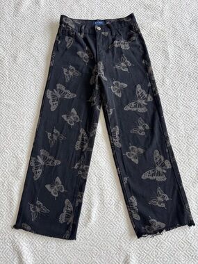 Soho Blue Girls' Black Butterfly Print Wide-Leg Jeans Sz 12